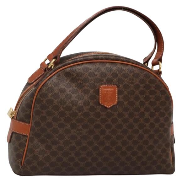CELINE Macadam Canvas Hand Bag Pvc Leather Brown Gold - Picture 1 of 12